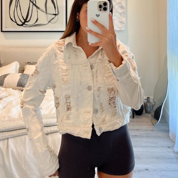 Hudson Destroyed White Denim Jacket - Picture 1 of 5